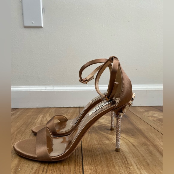 Badgley Mischka Vicia High Heel Sandal Dark Nude Satin Size 6 - Picture 9 of 14